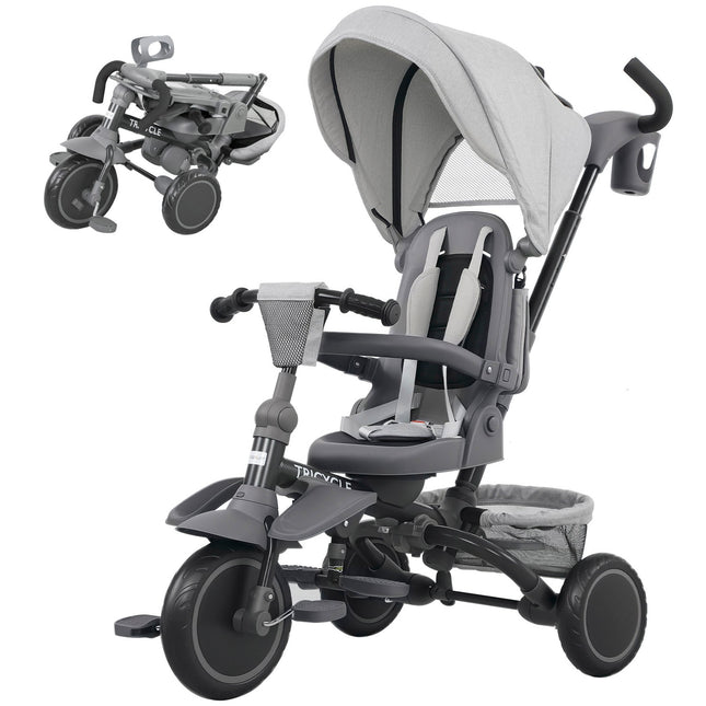 6-in-1 Kleinkinder-Dreirad, verstellbarer Sitz, faltbar, Grau