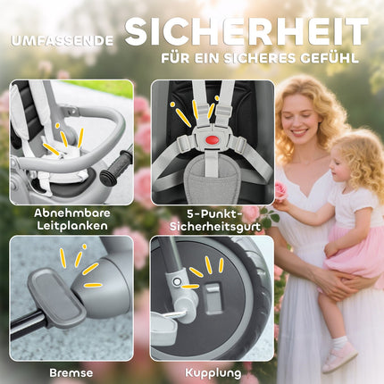 6-in-1 Kleinkinder-Dreirad, verstellbarer Sitz, faltbar, Grau