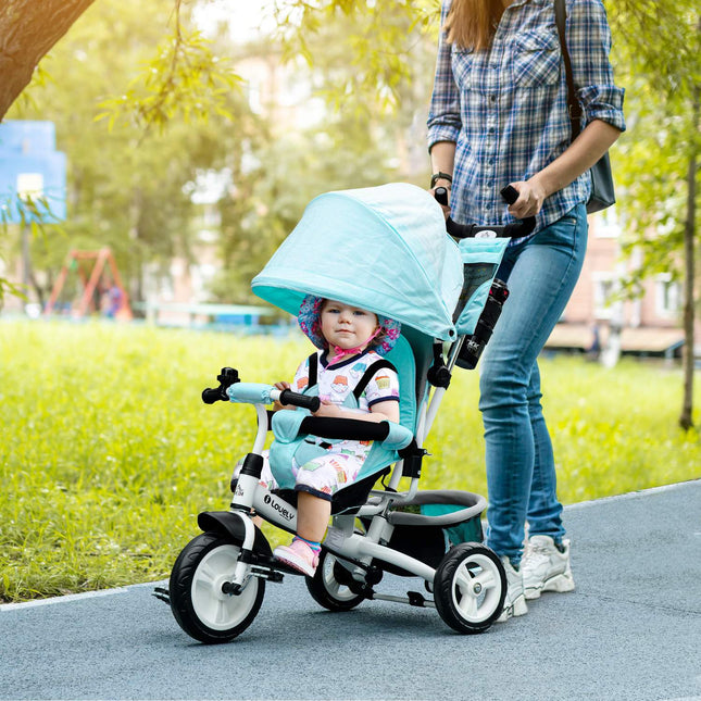 6-in-1-Dreirad für Kinder, Schiebestange und Sonnenschutz, grün