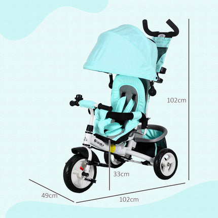 6-in-1-Dreirad für Kinder, Schiebestange und Sonnenschutz, grün