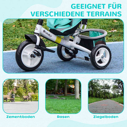 6-in-1-Dreirad für Kinder, Schiebestange und Sonnenschutz, grün