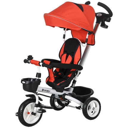6-in-1 kinderdriewieler met duwstang, kap, riem, opbergmand, 18+ maanden, rood