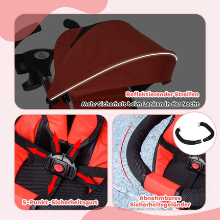 6-in-1 kinderdriewieler met duwstang, kap, riem, opbergmand, 18+ maanden, rood