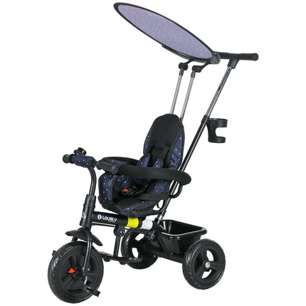 6-in-1 Kinderdreirad mit Schiebestange & Verdeck, Dunkelblau