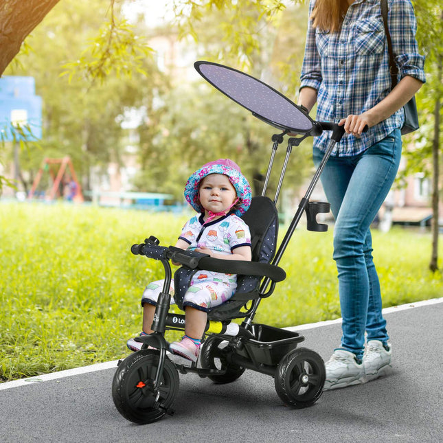 6-in-1 Kinderdreirad mit Schiebestange & Verdeck, Dunkelblau