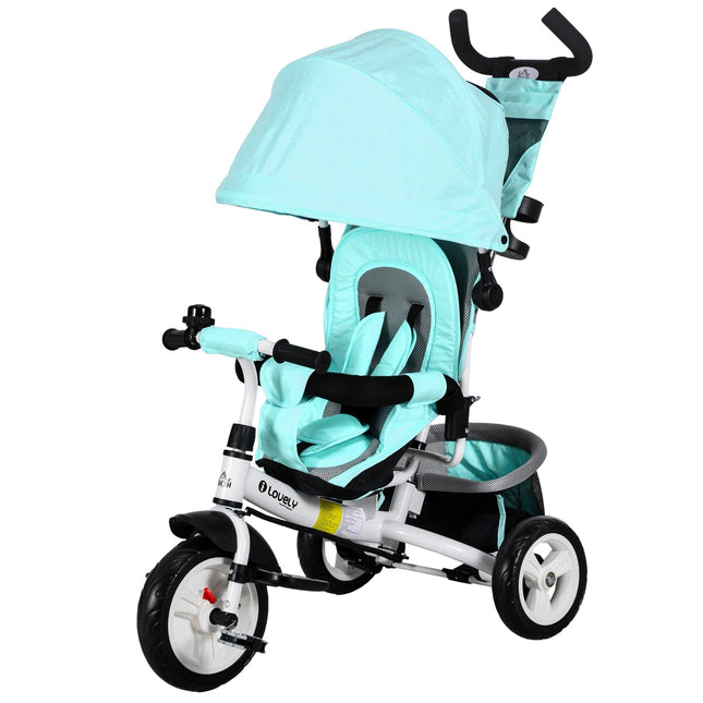 6-in-1-Dreirad für Kinder, Schiebestange und Sonnenschutz, grün