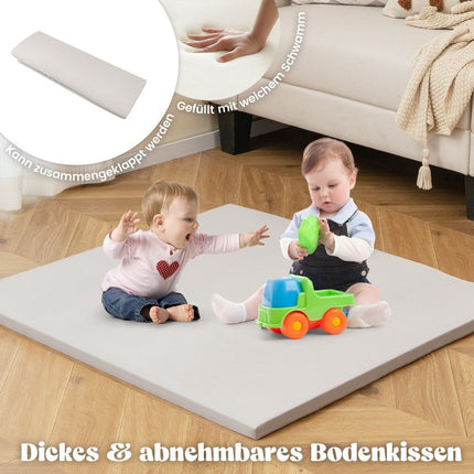 6-in-1 Holz Kinderzelt mit Kindertisch &amp; Stuhl &amp; Matte &amp; Tafel Spielhaus 145 x 98 x 113 cm