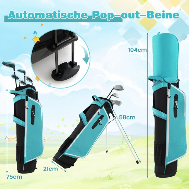 6-delige kindergolfclubset met golftas en regenhoes voor kinderen van 11-13 jaar blauw