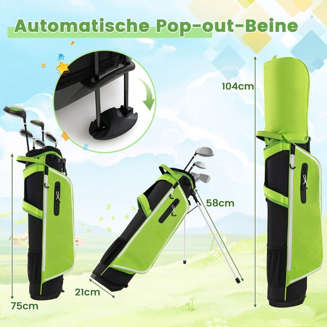 6-delige kindergolfclubset met golftas en regenhoes voor kinderen van 11-13 jaar groen