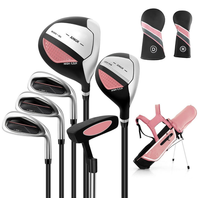 6-delige kindergolfclubset met golftas en regenhoes voor kinderen van 11-13 jaar, roze