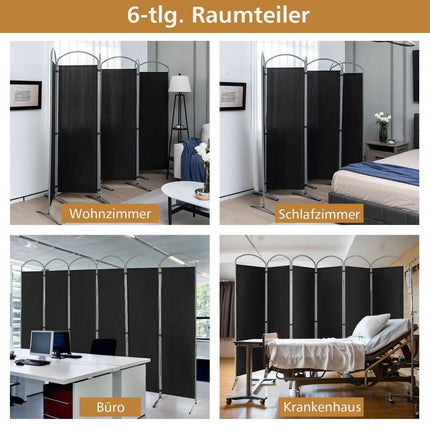 6-teilig faltbarer Sichtschutz Raumteiler Stofftrennwand 331 x 51 x 188 cm schwarz