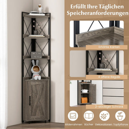 6-stöckiges Bücherregal, Industrie-Hochschrank, schmal mit 4 Böden, 48 x 32 x 180 cm, rustikales Grau