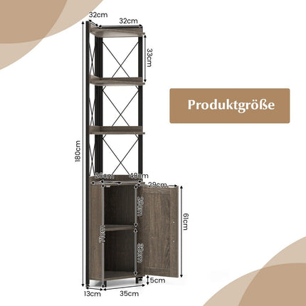 6-stöckiges Bücherregal, Industrie-Hochschrank, schmal mit 4 Böden, 48 x 32 x 180 cm, rustikales Grau