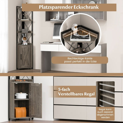 6-stöckiges Bücherregal, Industrie-Hochschrank, schmal mit 4 Böden, 48 x 32 x 180 cm, rustikales Grau