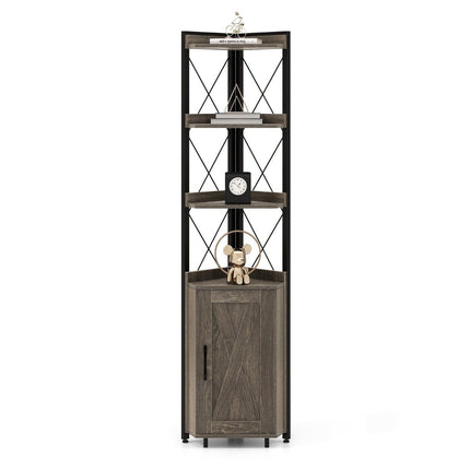 6-stöckiges Bücherregal, Industrie-Hochschrank, schmal mit 4 Böden, 48 x 32 x 180 cm, rustikales Grau
