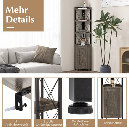6-stöckiges Bücherregal, Industrie-Hochschrank, schmal mit 4 Böden, 48 x 32 x 180 cm, rustikales Grau
