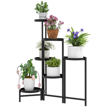 Klappbarer Pflanzenständer aus Metall mit Ablagen, 80 cm hoch, schwarz
