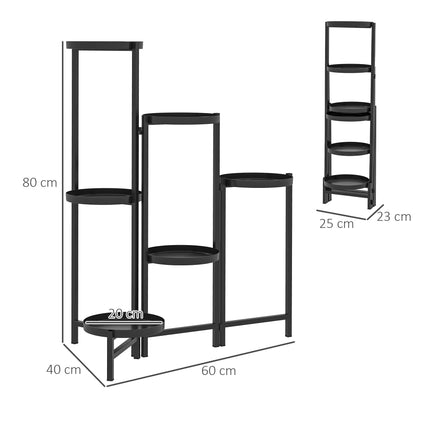 Klappbarer Pflanzenständer aus Metall mit Ablagen, 80 cm hoch, schwarz