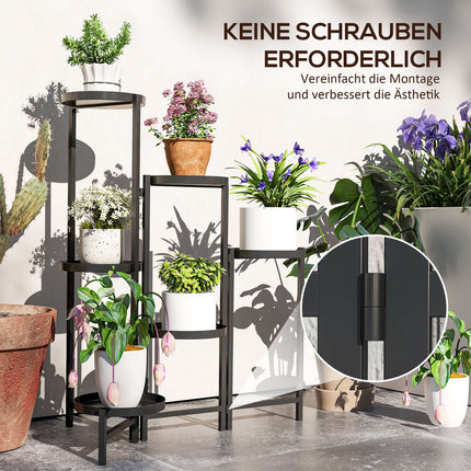 Klappbarer Pflanzenständer aus Metall mit Ablagen, 80 cm hoch, schwarz
