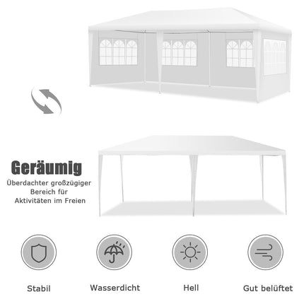 6 x 3 m großes Outdoor-Zelt, tragbares wasserdichtes Zelt mit 4 abnehmbaren Seitenteilen, weiß