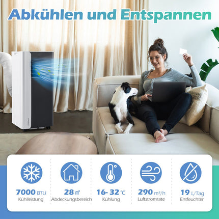 7000 BTU mobile Klimaanlage, 3-in-1, 28 m² Abdeckung