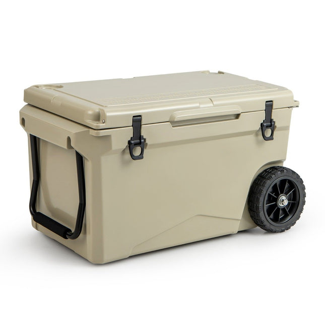 71L Isolierbox mit Flaschenöffner &amp; Griff &amp; Rollen Tragbare Kühlbox Wärmebehälter Khaki