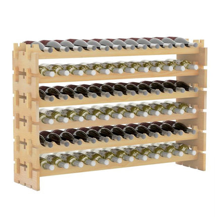 72-Bottle Wine Rack, 6-Tier Stackable Pine Wood