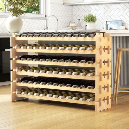 72-Bottle Wine Rack, 6-Tier Stackable Pine Wood