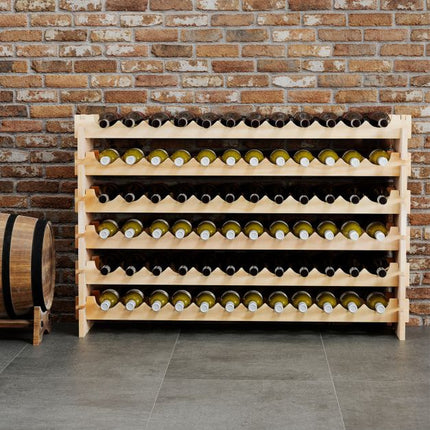 72-Bottle Wine Rack, 6-Tier Stackable Pine Wood