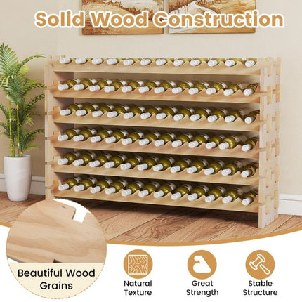 72-Bottle Wine Rack, 6-Tier Stackable Pine Wood