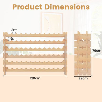 72-Bottle Wine Rack, 6-Tier Stackable Pine Wood