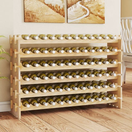 72-Bottle Wine Rack, 6-Tier Stackable Pine Wood