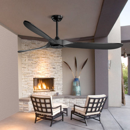 72 Inch Ceiling Fan No Light, Remote, 3 Wood Blades