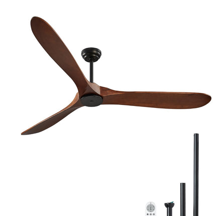 72-Inch Ceiling Fan Without Light, DC Remote, 3 Wood Blades