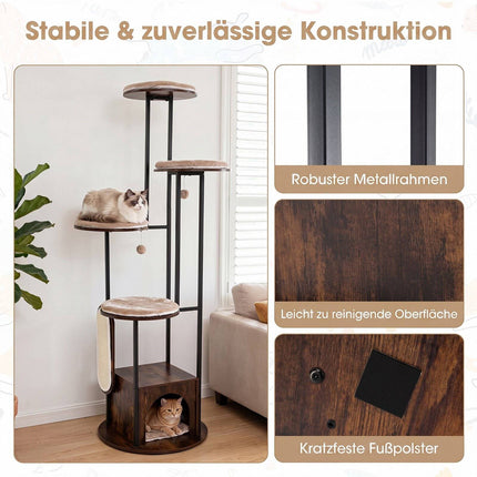 72-Inch Multi-Level Cat Condo with Top Perch, Rustic Brown