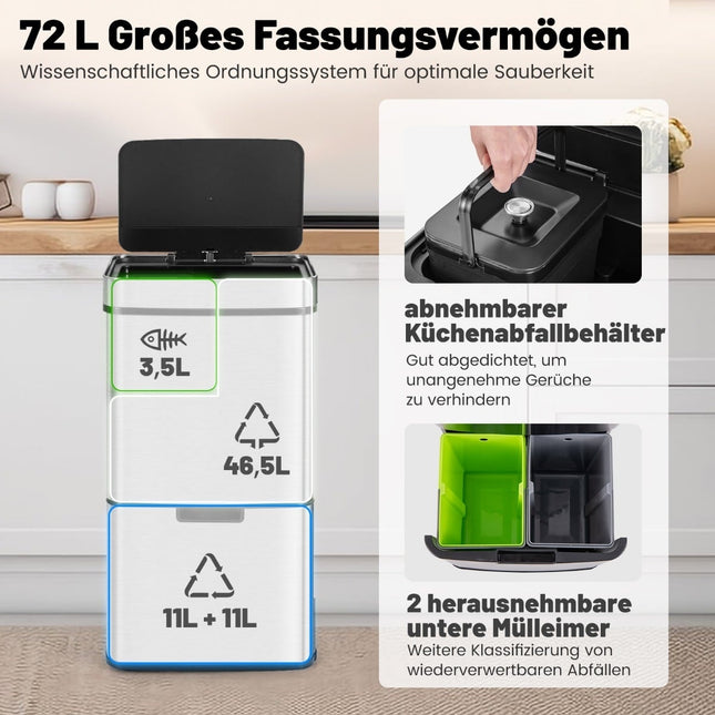72L Berührungsloser Edelstahl-Mülleimer mit Sensor