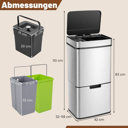 72L Berührungsloser Edelstahl-Mülleimer mit Sensor