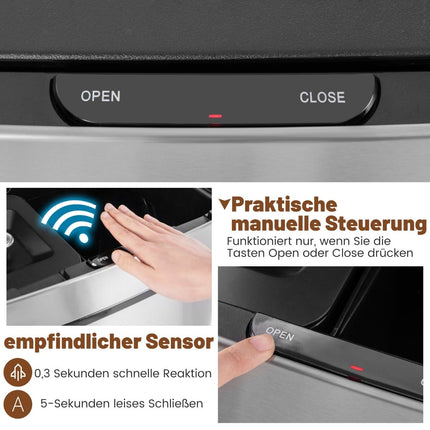 72L Berührungsloser Edelstahl-Mülleimer mit Sensor