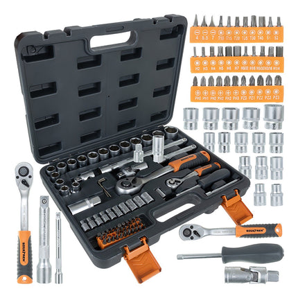 72-Piece Tool Set with 1/4" & 1/2" Socket Wrenches