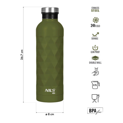 750ml Auslaufsichere Edelstahl-Wasserflasche – Grün