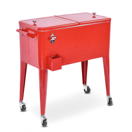 76L refrigerator trolley with wheels side trolley mobile cool box drinks trolley 91 x 48 x 87 cm red
