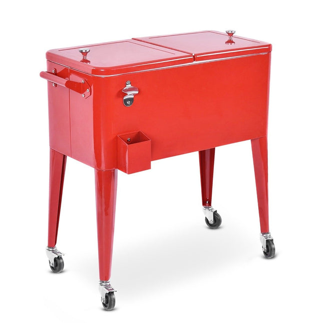 76L Kühlwagen mit Rollen Beistellwagen mobile Kühlbox Getränkewagen 91 x 48 x 87 cm Rot