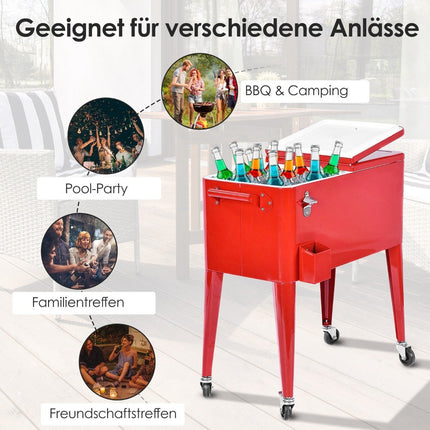 76L refrigerator trolley with wheels side trolley mobile cool box drinks trolley 91 x 48 x 87 cm red