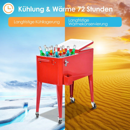 76L refrigerator trolley with wheels side trolley mobile cool box drinks trolley 91 x 48 x 87 cm red