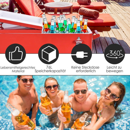 76L refrigerator trolley with wheels side trolley mobile cool box drinks trolley 91 x 48 x 87 cm red