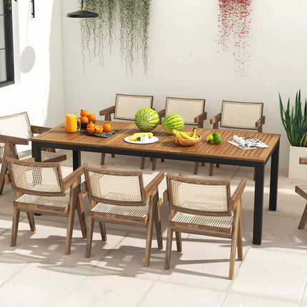 79-Zoll Akazienholz-Terrassen-Esstisch, 8-Personen; Sonnenschirmloch