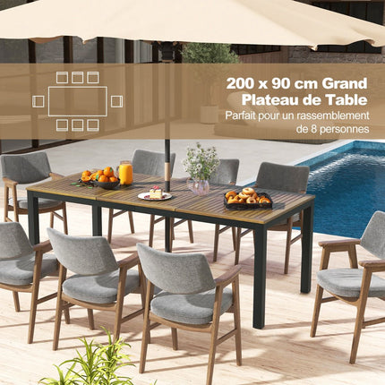79-Zoll Akazienholz-Terrassen-Esstisch, 8-Personen; Sonnenschirmloch