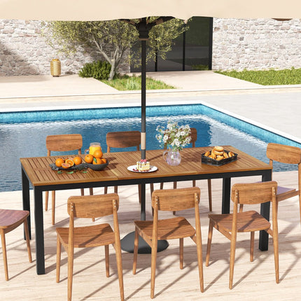 79-Zoll Akazienholz-Terrassen-Esstisch, 8-Personen; Sonnenschirmloch