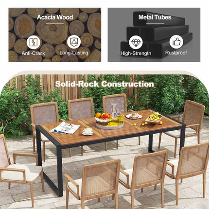 79-Inch Acacia Wood Patio Dining Table With 1.9-Inch Umbrella Hole