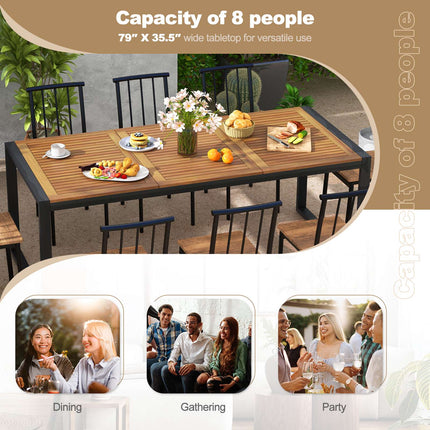 79-Inch Acacia Wood Patio Dining Table With 1.9-Inch Umbrella Hole